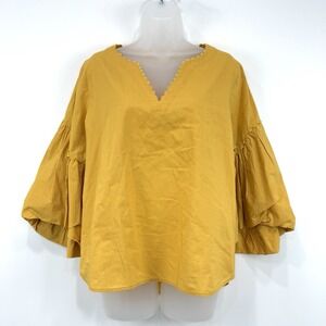 Sundance Top Womens L Mustard Harbor Romance Poplin Bishop Sleeve Lagenlook Boho